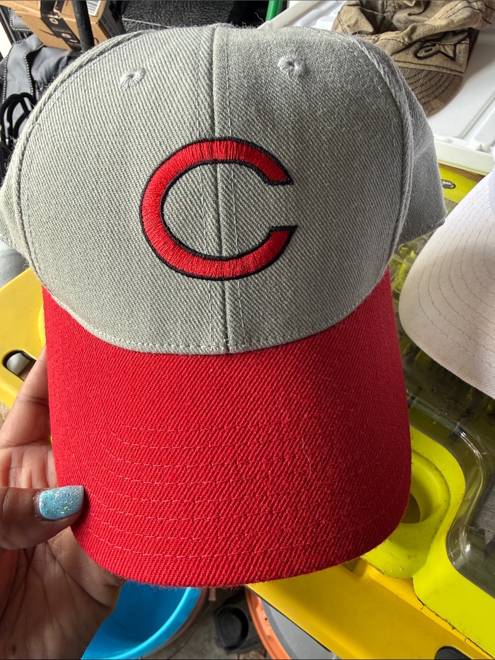 Gray and Red Baseball Cap with Embroidered 'C'